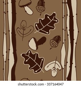 Seamless    pattern  of  floral  motif, doodles, acorns, leaves, oak , ellipses. Hand drawn.