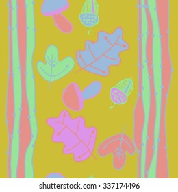 Seamless    pattern  of  floral  motif, doodles, acorns, leaves, oak , ellipses. Hand drawn.