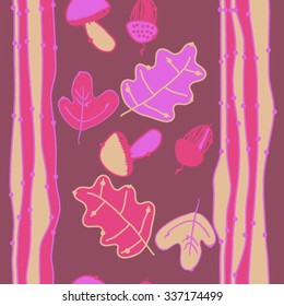 Seamless    pattern  of  floral  motif, doodles, acorns, leaves, oak , ellipses. Hand drawn.
