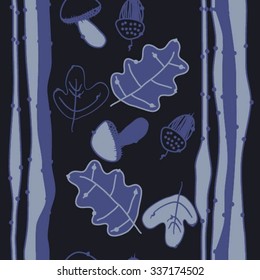 Seamless    pattern  of  floral  motif, doodles, acorns, leaves, oak , ellipses. Hand drawn.