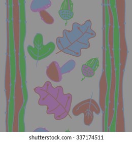 Seamless    pattern  of  floral  motif, doodles, acorns, leaves, oak , ellipses. Hand drawn.