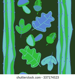 Seamless    pattern  of  floral  motif, doodles, acorns, leaves, oak , ellipses. Hand drawn.