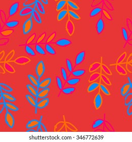 Seamless pattern  of floral  motif, doodles, branches, leaves. Hand drawn.