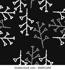 Seamless pattern  of floral  motif, doodles, branches, twigs. Hand drawn.