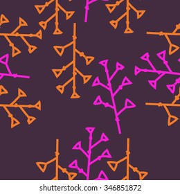 Seamless pattern  of floral  motif, doodles, branches, twigs. Hand drawn.