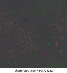 Seamless pattern  of floral  motif, doodles, branches,ellipses, spots, hole. Hand drawn.