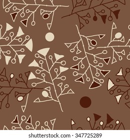 Seamless pattern  of floral  motif, doodles, branches,ellipses, spots, hole. Hand drawn.