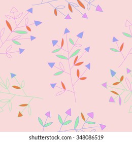 Seamless  pattern  of floral motif, doodles, branches, spots, hole. Hand drawn.
