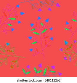 Seamless  pattern  of floral motif, doodles, branches, spots, hole. Hand drawn.