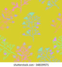 Seamless  pattern  of floral motif, doodles, branches, spots, hole. Hand drawn.