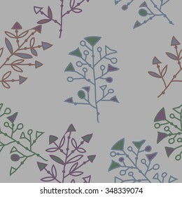 Seamless  pattern  of floral motif, doodles, branches, spots, hole. Hand drawn.