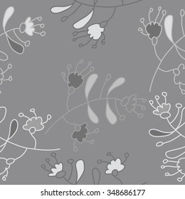 Seamless pattern  of floral motif, doodles, branches, spots,leaves, hole. Hand drawn.