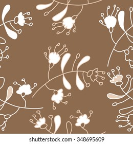 Seamless pattern  of floral motif, doodles, branches, spots,leaves, hole. Hand drawn.