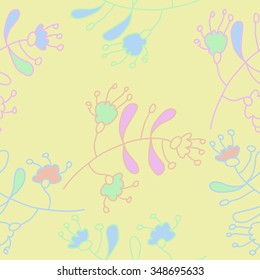 Seamless pattern  of floral motif, doodles, branches, spots,leaves, hole. Hand drawn.