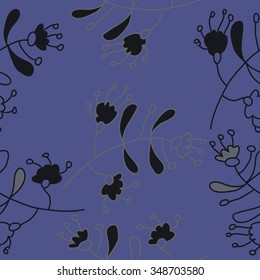 Seamless pattern  of floral motif, doodles, branches, spots,leaves, hole. Hand drawn.