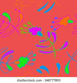 Seamless pattern  of floral motif, doodles, branches, spots,leaves, hole. Hand drawn.