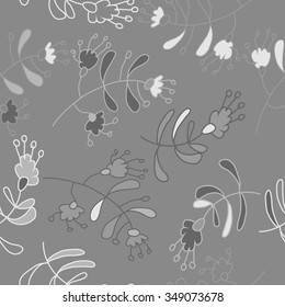 Seamless pattern  of floral motif, doodles, branches, spots,leaves, hole. Hand drawn.