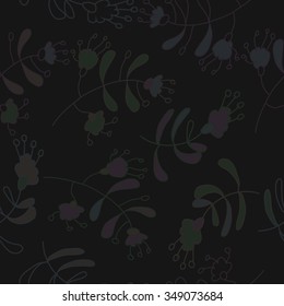 Seamless pattern  of floral motif, doodles, branches, spots,leaves, hole. Hand drawn.