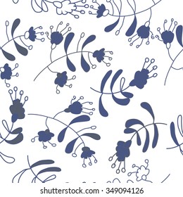 Seamless pattern  of floral motif, doodles, branches, spots,leaves, hole. Hand drawn.