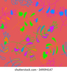 Seamless pattern  of floral motif, doodles, branches, spots,leaves, hole. Hand drawn.