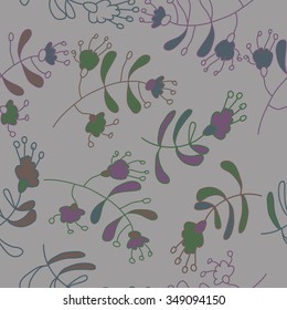 Seamless pattern  of floral motif, doodles, branches, spots,leaves, hole. Hand drawn.