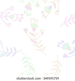 Seamless pattern  of floral motif, doodles, branches, spots,leaves, hole. Hand drawn.