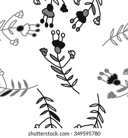 Seamless pattern  of floral motif, doodles, branches, spots,leaves, hole. Hand drawn.