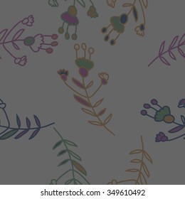 Seamless pattern  of floral motif, doodles, branches, spots,leaves, hole. Hand drawn.