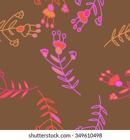Seamless pattern  of floral motif, doodles, branches, spots,leaves, hole. Hand drawn.