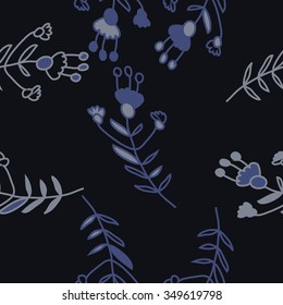 Seamless pattern  of floral motif, doodles, branches, spots,leaves, hole. Hand drawn.
