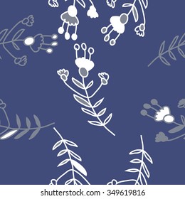 Seamless pattern  of floral motif, doodles, branches, spots,leaves, hole. Hand drawn.