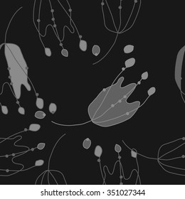 Seamless pattern  of floral motif, doodles, hole, spots,stamens, ellipses. Hand drawn.