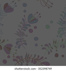 Seamless pattern  of floral motif, doodles, hole, spots,stamens,leaves, branches. Hand drawn.