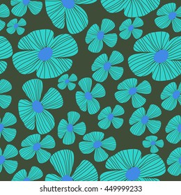 Seamless pattern of floral motif, doodles, flowers, leaves, stripes, spot, hole,  object . Hand drawn.