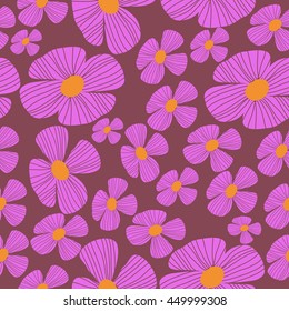 Seamless pattern of floral motif, doodles, flowers, leaves, stripes, spot, hole,  object . Hand drawn.