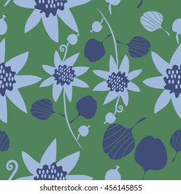 Seamless    pattern of floral motif, doodles, flowers, leaves, spot, hole, spiral, branch, object. Hand drawn.