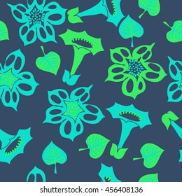 Seamless    pattern of floral motif, doodles, flowers, leaves, spot, hole,  object. Hand drawn.