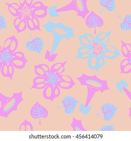 Seamless    pattern of floral motif, doodles, flowers, leaves, spot, hole,  object. Hand drawn.