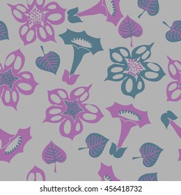 Seamless    pattern of floral motif, doodles, flowers, leaves, spot, hole,  object. Hand drawn.