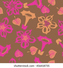 Seamless    pattern of floral motif, doodles, flowers, leaves, spot, hole,  object. Hand drawn.
