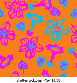 Seamless    pattern of floral motif, doodles, flowers, leaves, spot, hole,  object. Hand drawn.