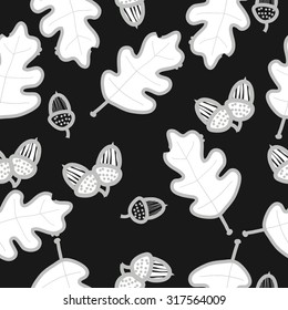 Seamless   pattern of floral motif, ellipses, leaves, oak, autumn theme, doodles. Hand drawn.