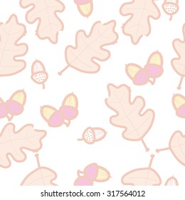Seamless   pattern of floral motif, ellipses, leaves, oak, autumn theme, doodles. Hand drawn.