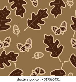 Seamless   pattern of floral motif, ellipses, leaves, oak, autumn theme, doodles. Hand drawn.