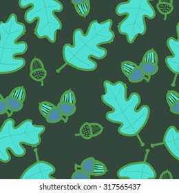 Seamless   pattern of floral motif, ellipses, leaves, oak, autumn theme, doodles. Hand drawn.