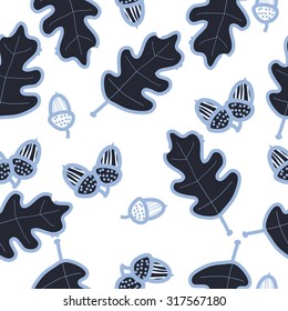 Seamless   pattern of floral motif, ellipses, leaves, oak, autumn theme, doodles. Hand drawn.