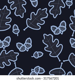 Seamless   pattern of floral motif, ellipses, leaves, oak, autumn theme, doodles. Hand drawn.