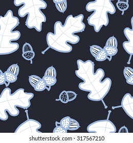 Seamless   pattern of floral motif, ellipses, leaves, oak, autumn theme, doodles. Hand drawn.