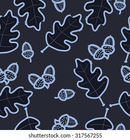 Seamless   pattern of floral motif, ellipses, leaves, oak, autumn theme, doodles. Hand drawn.