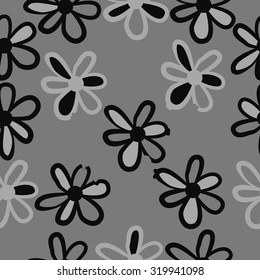 Seamless   pattern of floral motif, ellipses, stripes,flowers, doodles. Hand drawn.